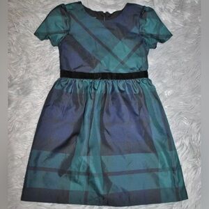 TALBOTS Girls Green/Blue/Black Plaid Tartan Holiday Short Sleeve 6